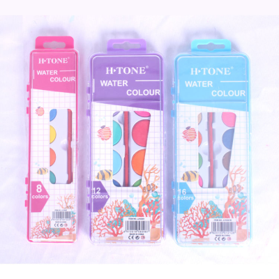 Hot Selling 8/12/16 Colors Solid Water Color Cake Kids Watercolor Paint Set With Brush