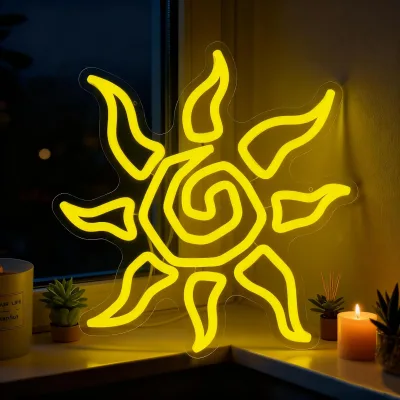 Sun Neon Sign,Yellow Sunburst LED Neon Lights for Wall Decor