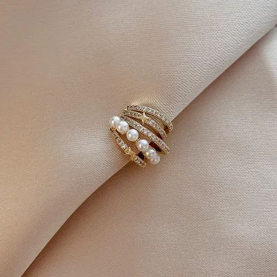 Minimalist Hot Sale Gold Plated Alloy Rhinestone Clip on Earing Fashion Women Multi Layers Diamond Ear Cuffs