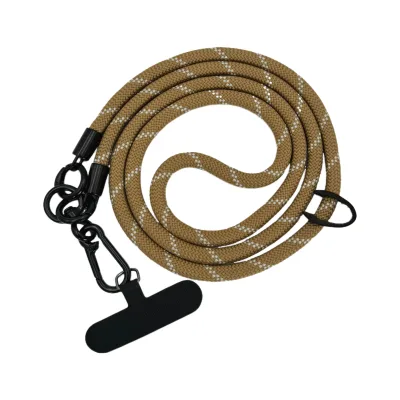 Custom Oem logo Brown Mobile Phone Strap Nylon Hanging Rope Phone Lanyard Crossbody Patch Strap with Tether Tab