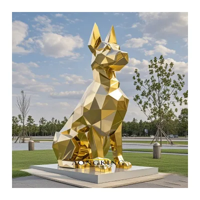 Stainless Golden Sculpture Dog Gold Geometric Dog Sculpture