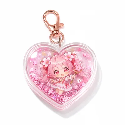 Customized Quicksand Liquid Keychains, Best-selling rainbow Epoxy Double-sided Printed Holographic Anime Pendant.