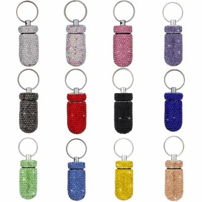 Self-defense Luxurious Pill Case Bling Waterproof With Keychain Mini Medicine Bottle Holder Outdoor Emergency Portable Diamond