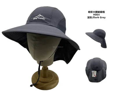 High Quality Light Weight Polyester Outdoor Camping Uv Protect Stylish Climbing Hats Wide Flat Brim Bucket Hat with String