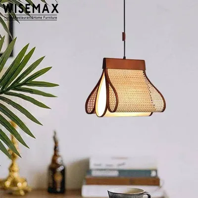 WISEMAX FURNITURE High Quality Hotel Restaurant Living Room Creative Ceiling Lamp PU Leather Rattan Pendant Lamp for Home Decor