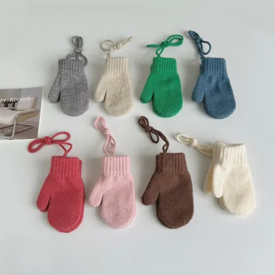 Half Finger Glove Casual Acrylic Convertible Fingerless Elastic Cuff Winter Warm Knit Mitten Gloves for Kids