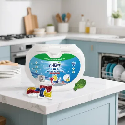 Griklin 3D Disposable Dishwasher Pods Fast Dissolving Natural Enzyme Grease Dishwasher Capsules Stubborn Stain Removal
