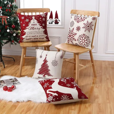 Christmas Cushion Covers Set of 4, Linen Christmas Design Pillow Covers Pillow Cases for Sofa Car Home Christmas Decorations,