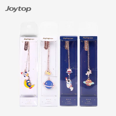 Joytop 5309 Wholesale Astronaut Space Earth Jupiter UFO Metal Clip Bookmark With PVC Box for Boys Cute Stationery
