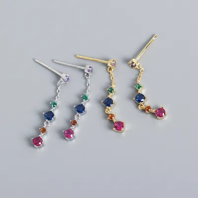 European Luxe S925 Sterling Silver Long Earrings with Color Zircon Tassel