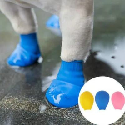 4pcs/Bag Cute Waterproof Rubber Dog Rain Boots Disposable Outdoor Footwear Socks Dog Shoes Accessories