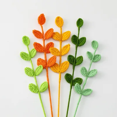 New Wholesale Crochet Wool Yarn 7 Leaf Four Seasons Leaves Bouquet Accessories Knitting Leaf Decoration Accessories