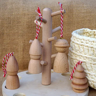 Wooden Hanging Ornaments Christmas Decorations DIY Graffiti Puppets Beech Wood Handmade Toys Christmas Tree Snowman Dolls