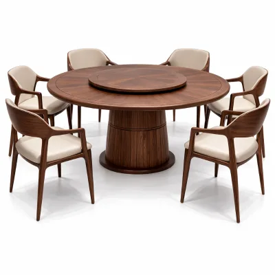 Multifunctional Solid Oak Luxury Modern 6-Piece Dining Table Set Natural Rattan Weaving for Home Hotel Apartment Durable