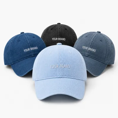 Custom Washed Denim Baseball Cap Wholesale Vintage Dad Hat Embroidery Logo 6 Panel Twill Texture OEM Private Label Gorras