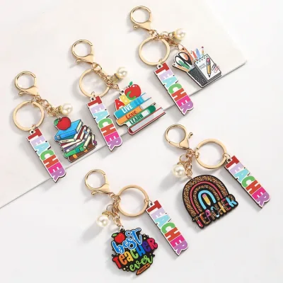 New Design Natural Wood Pendant Keychain Teach Gift for Teacher Keyring Teachers' Day Gift Printing Tag Key Chain