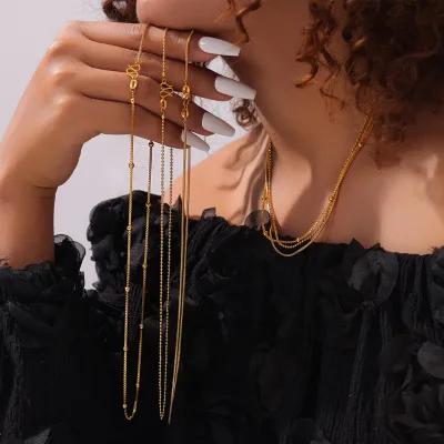 Minimalist Gold Plated Stainless Steel Snake Chain Necklace Jewelry Titanium Steel Bead Chain Necklace