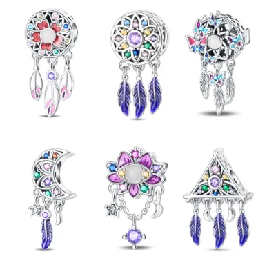 Fine 925 Silver Charming Beads Dream Catcher Pendant Snake Bracelet Making Charm for Bracelet Necklace Jewelry DIY women gift