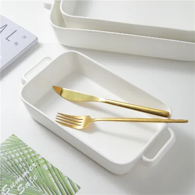 Wholesale Hotel White Rectangle Porcelain Baking Dish Cheap Kitchen Cookware Ceramic Bakeware