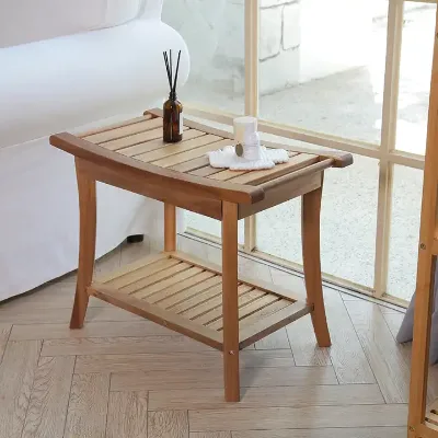 Eco-friendly Bamboo Shower Bench Seat Foot Stool 2-Tier Bathroom Storage Shelf with Acacia Teak Convertible Design Custom Size