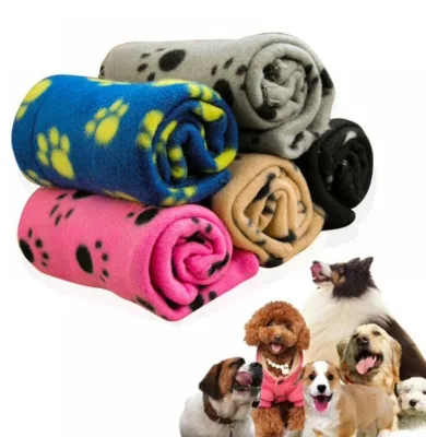 Washable Super Soft Warm Fleece Fluffy Pet Dog Cat Paw Print Blankets Sleep Mat Bed Cover for Kittens Puppies