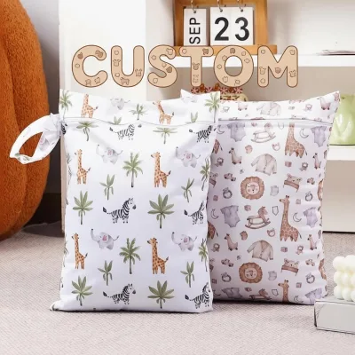 Custom Logo Print Portable 28*36CM Waterproof Hanging Storage Bag for Swimsuit Travel Laundry Bag Diaper Wet Bag 1PCS