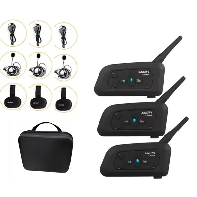 XiNOWY V4C 3 PCS BT Walkie Talkie Headset 1200M Waterproof Full Duplex Communication System Walkie Talkie Plus Handbag