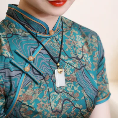 Natural Hetian Jade Beast Head square Pendant Necklace Original Design Manufacturing Chinese Cultural 18K Gold Plated Necklace