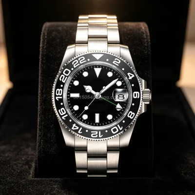 OEM NH34 GMT Automatic Watch 316L Stainless Steel Case Bracelet Dual-Color Ceramic Bezel Date Custom Logo 10ATM