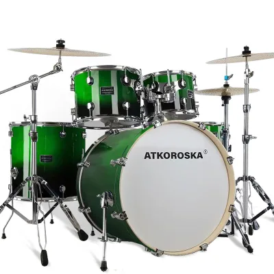 Factory Direct Sale Green Gradient Colors Poplar Wood 5 Drums 3 Cymbals Acoustic Drum Set