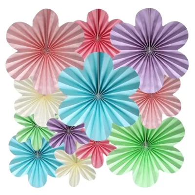 Party Dots 9-Piece Elegant Paper Flowers Fans Pastel Party Decorations Hanging Wall Decor for Birthday Baby Shower Wedding