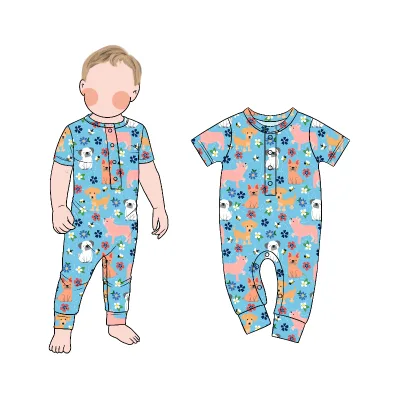 Little Glow Kids Low MOQ OEM Custom 100% Bamboo Soft Comfortable Baby Snap Romper Short Sleeve Long Pants