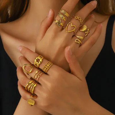 European Style Stainless Steel Heart Rings - Open Adjustable Love Finger Rings for Women