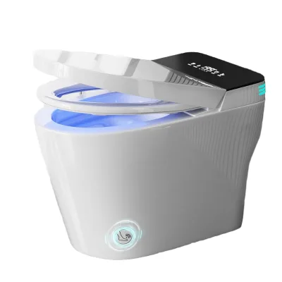 Smart Toilet Bidet Built-In One-Piece Auto Dual Flush Foam Shield Modern Elongated Tankless Foot Sensor Heated S-trap Included