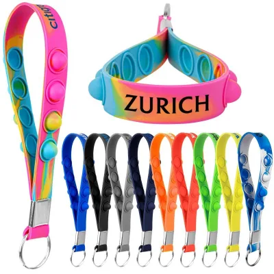 HuaShanQi Best-Selling Waterproof Silicone Keychain & Wristband Anti-Lost Stress Relief with Custom Logo for Promotional Events