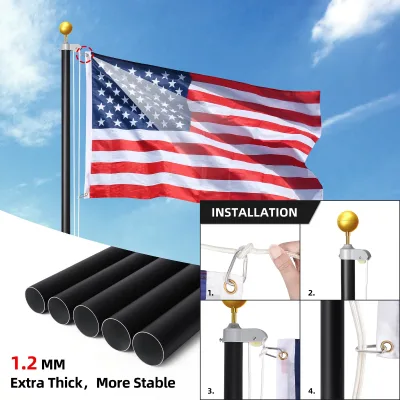 Wholesale Customizable Telescopic Aluminum Alloy Flagpole Kit 16ft Waterproof All Seasons Outdoor Ground Wall Mounted American
