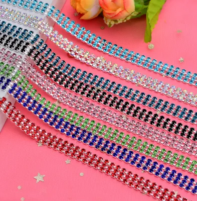 3 Rows Plastic Rhinestone Cup Chain  for Decoration Sew on Clothes