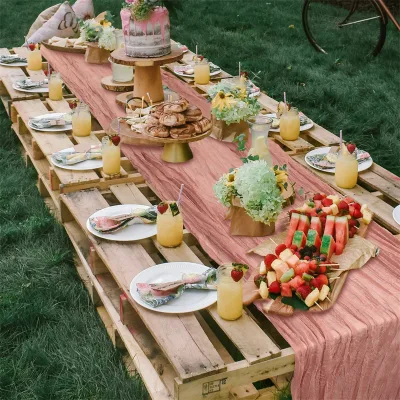 Custom Light Table Decor Bohemian Wedding Party Sage Green Terracotta Wrinkle Table Runner Solid Cheesecloth Table Runner