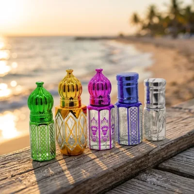 New Arrival Arabic High Quality Mini Blue Unique Shape Glass 6 ml Essential Oil Bottle on Sale