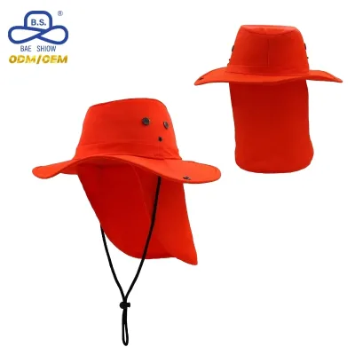 Wholesale Hot Selling High Visibility Orange Polyester Boonie Hat with Neck Protection for Outdoor Adventure