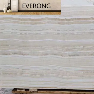 Natural Branco Giorno White Onyx Straight Vein Vanilla White Onyx Back-lit Composite Slab Tile With Translucent Glass Backing