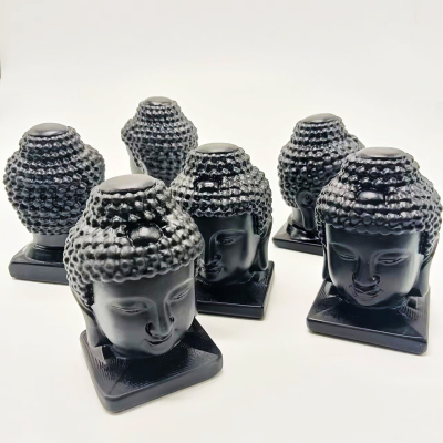 Wholesale Hand Carved Black Obsidian Buddha Head Statue Natural Healing Crystal Shakyamuni Buddha