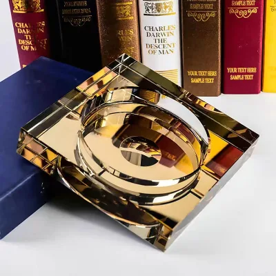 Wholesale and Custom Luxury Square Crystal Glass Ashtray for Home Hotel in 4 Colours