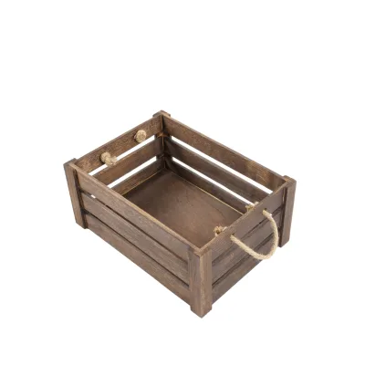 Wickerfield Strong Rope Handle Wooden Crates Rustic Stackable Storage Box with Wooden Shelves Large Brown Christmas Eve Box