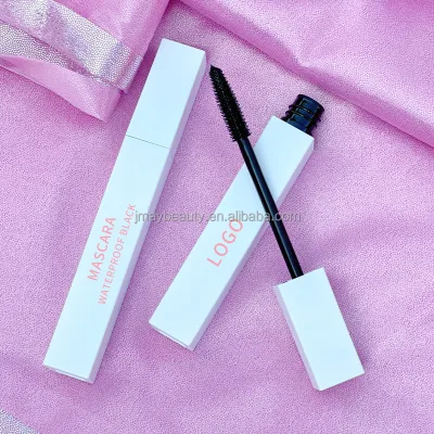 Custom Logo Square White Tube Thickened Silicone Brush Neutral Vegan Quick Dry Mascara 5D Fiber Smudge Proof Volumizing Mascara