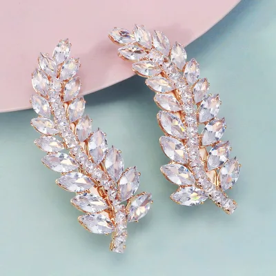 Light Luxury Sparkling Full-Zircon Hair Clips Exquisite Stylish Leaf-Shaped Hair Clips Bridal Wedding Headpiece