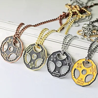 Men's Fitness Collar Gym Necklace Weight Plate Barbell Dumbbell Pendant Weightlifting Bodybuilding Stainless Steel Jewelry
