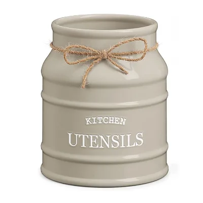 Ceramic Farmhouse Kitchen Utensil Holder for Countertop-Decorative Kitchen Utensil Holder