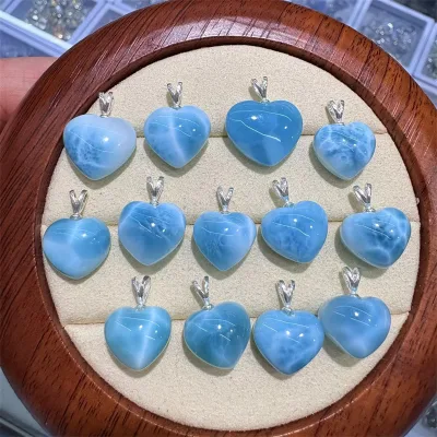 Sliver 925 Gemstone Pendant Blue Septarian Stone  Natural Crystal Crafts Larimar Jewelry for Healing
