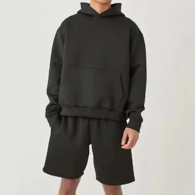 Custom Logo Cotton Fleece 2 Piece Short Sets for Men High Quality Men Clothes Set Two Piece Hoodie and Shorts Set